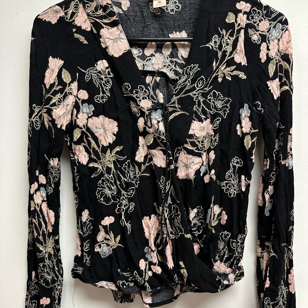 Mossimo Supply Co. Floral Tie Front Blouse